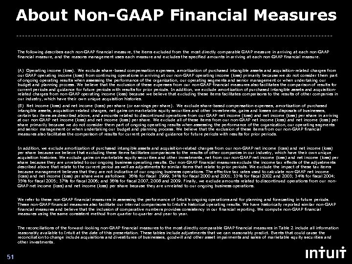 About Non-GAAP Financial Measures The following describes each non-GAAP financial measure, the items excluded