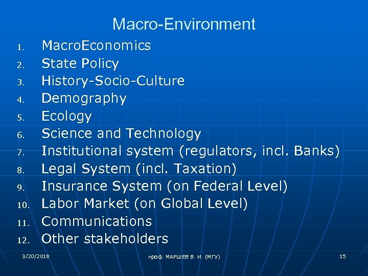 Macro-Environment 1. 2. 3. 4. 5. 6. 7. 8. 9. 10. 11. 12. Macro.
