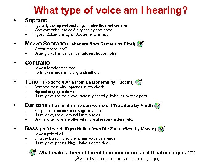 What type of voice am I hearing? • Soprano – – – • Mezzo