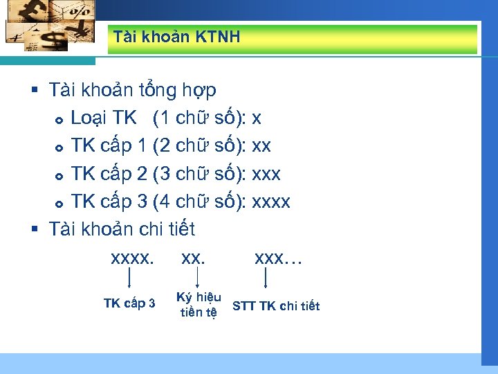 Tài khoản KTNH § Tài khoản tổng hợp Loại TK (1 chữ số): x