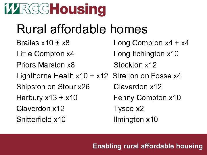 Rural affordable homes Brailes x 10 + x 8 Little Compton x 4 Priors