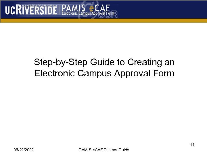 Step-by-Step Guide to Creating an Electronic Campus Approval Form 11 05/29/2009 PAMIS e. CAF