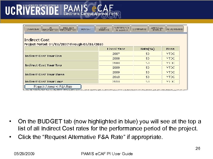  • • On the BUDGET tab (now highlighted in blue) you will see