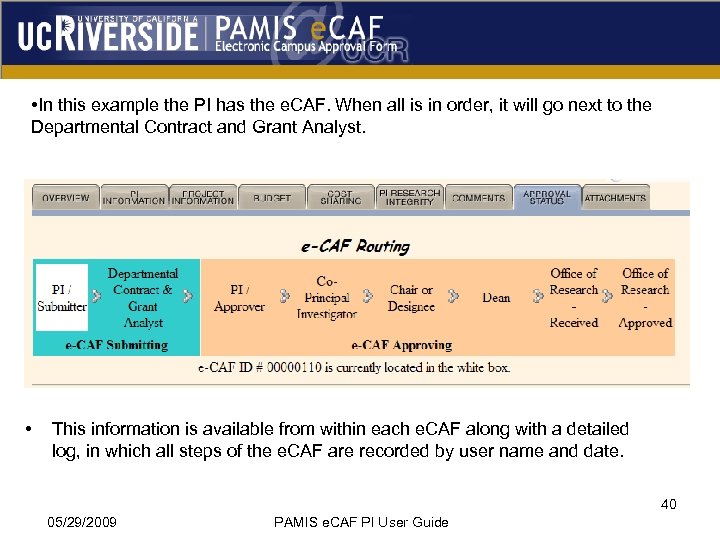  • In this example the PI has the e. CAF. When all is