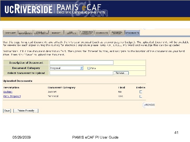 41 05/29/2009 PAMIS e. CAF PI User Guide 