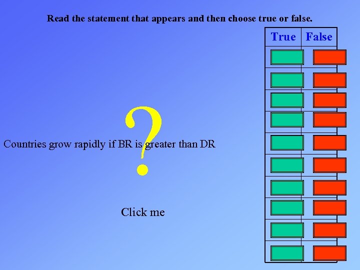 Read the statement that appears and then choose true or false. True False ?