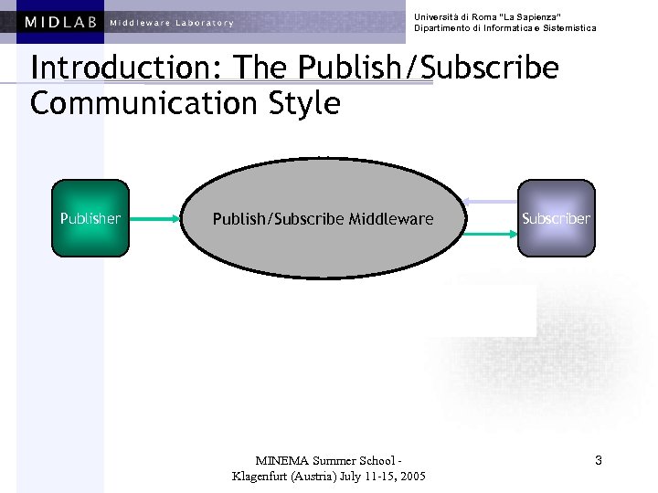 Università di Roma “La Sapienza” Dipartimento di Informatica e Sistemistica Introduction: The Publish/Subscribe Communication