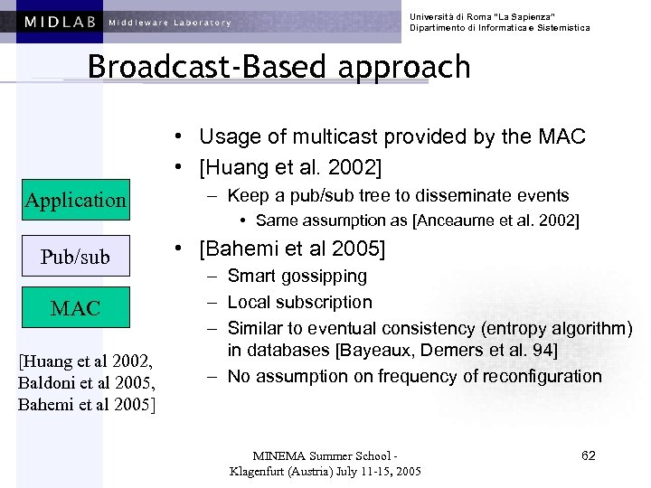 Università di Roma “La Sapienza” Dipartimento di Informatica e Sistemistica Broadcast-Based approach • Usage