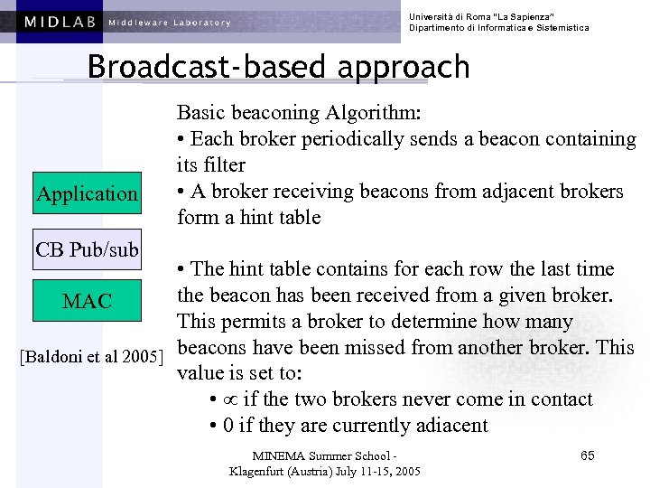 Università di Roma “La Sapienza” Dipartimento di Informatica e Sistemistica Broadcast-based approach Application Basic