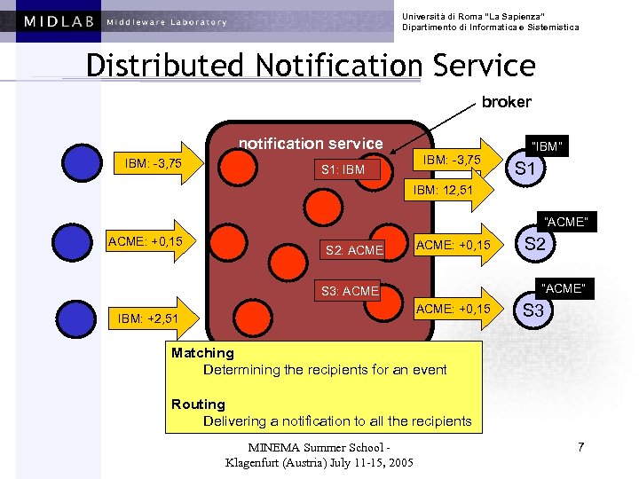 Università di Roma “La Sapienza” Dipartimento di Informatica e Sistemistica Distributed Notification Service broker