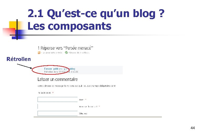 2. 1 Qu’est-ce qu’un blog ? Les composants Rétrolien 44 