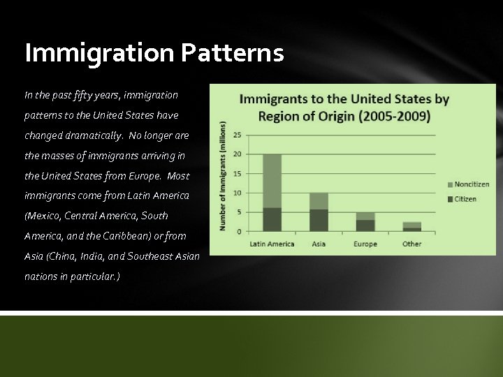 Immigration Patterns In the past fifty years, immigration patterns to the United States have