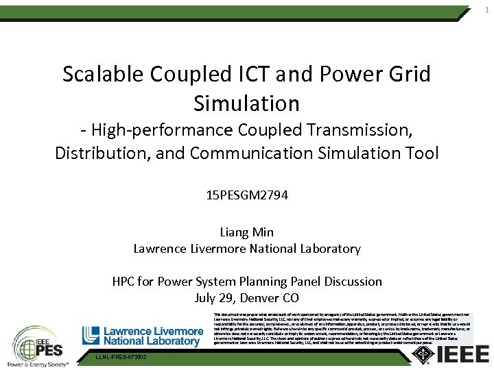 1 Scalable Coupled ICT and Power Grid Simulation - High-performance Coupled Transmission, Distribution, and