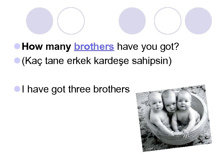 l How many brothers have you got? l (Kaç tane erkek kardeşe sahipsin) l