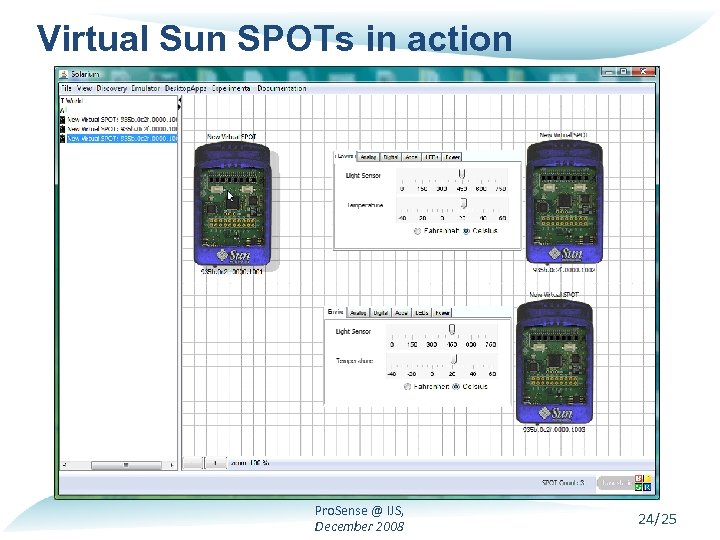 Virtual Sun SPOTs in action Pro. Sense @ IJS, December 2008 24/25 