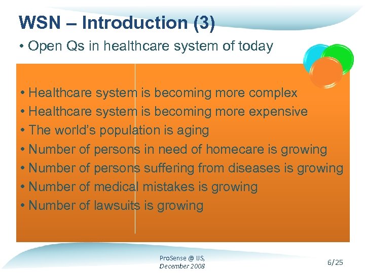 WSN – Introduction (3) • Open Qs in healthcare system of today • Healthcare