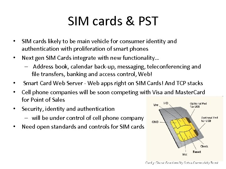 SIM cards & PST • SIM cards likely to be main vehicle for consumer