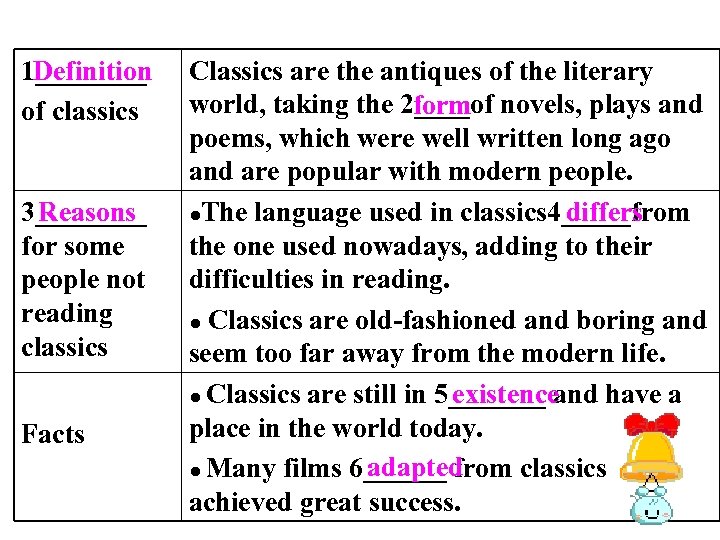 1____ Definition of classics Classics are the antiques of the literary world, taking the