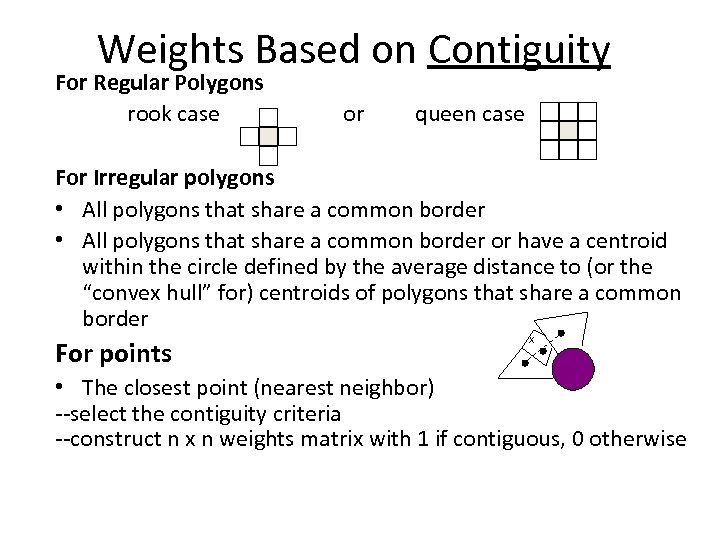 Weights Based on Contiguity For Regular Polygons rook case or queen case For Irregular