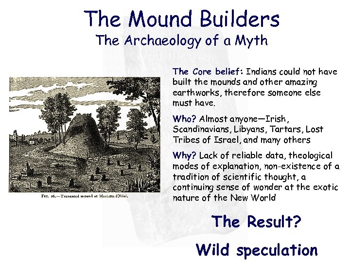 The Mound Builders The Archaeology of a Myth The Core belief: Indians could not