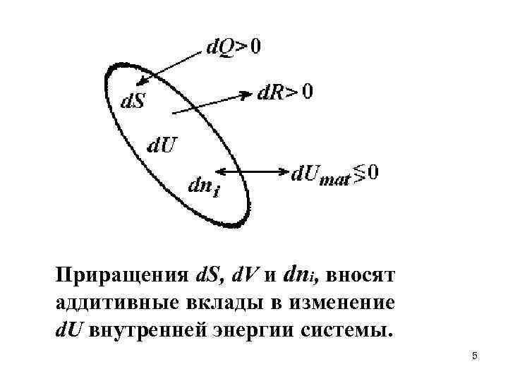 Приращения d. S, d. V и dni, вносят аддитивные вклады в изменение d. U
