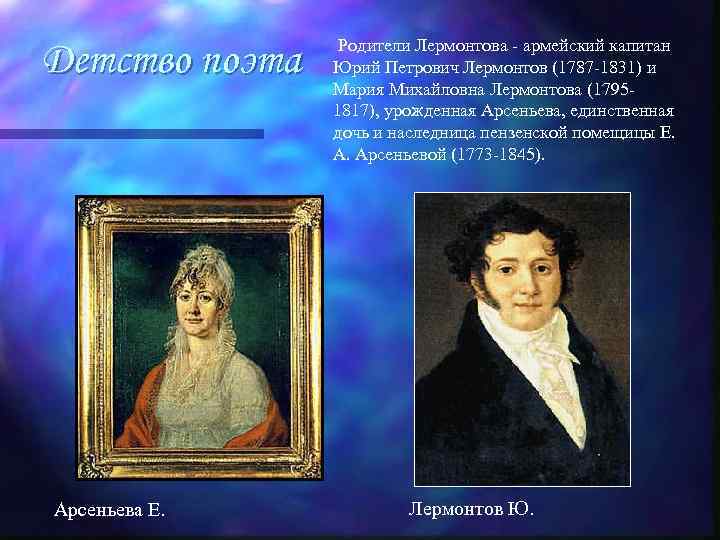 Когда родились родители лермонтова. Юрий Петрович Лермонтов (1787-1831). Михаил Юрьевич Лермонтов родители. Юрий Петрович Лермонтов и Мария Михайловна. Отец и мать Лермонтова.