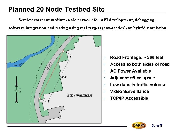 Planned 20 Node Testbed Site Semi-permanent medium-scale network for API development, debugging, software integration