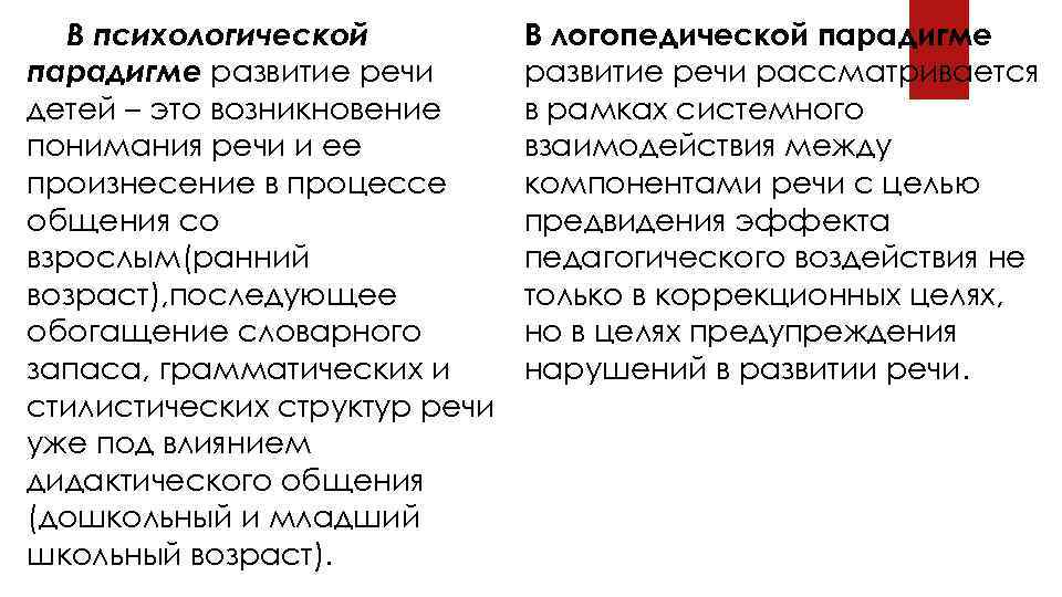 В психологической парадигме развитие речи детей – это возникновение понимания речи и ее произнесение