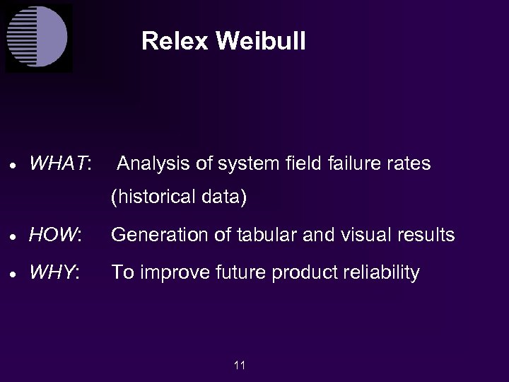 Relex Weibull · WHAT: Analysis of system field failure rates (historical data) · HOW: