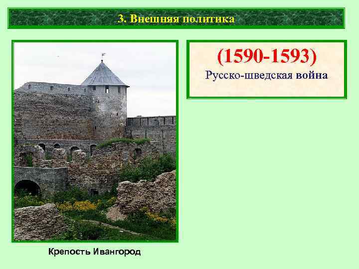3. Внешняя политика (1590 -1593) Русско-шведская война Крепость Ивангород 