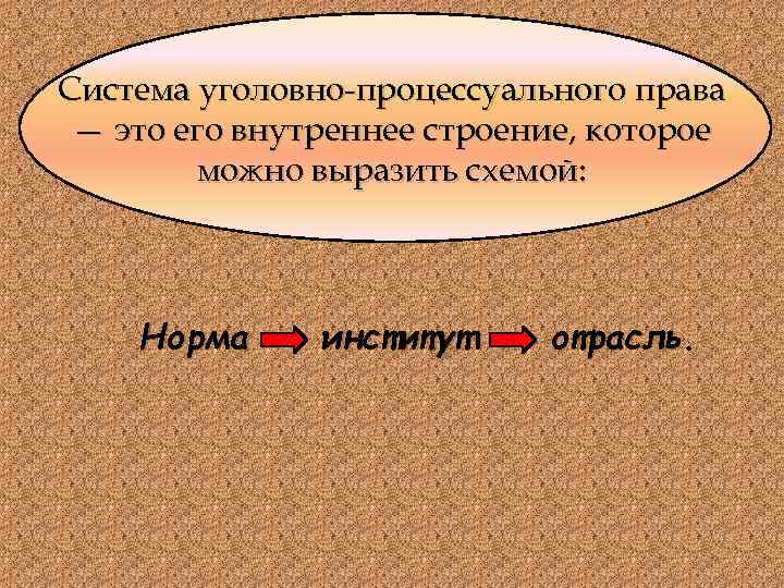 Система уголовно-процессуального права — это его внутреннее строение, которое можно выразить схемой: Норма институт