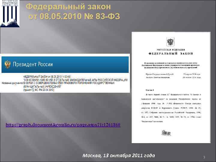 Федеральный закон от 08. 05. 2010 № 83 -ФЗ http: //graph. document. kremlin. ru/page.