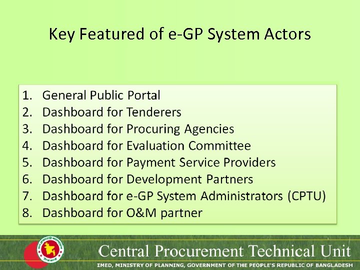 Key Featured of e-GP System Actors 