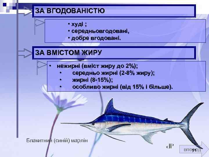 ЗА ВГОДОВАНІСТЮ • худі ; • середньовгодовані, • добре вгодовані. ЗА ВМІСТОМ ЖИРУ •