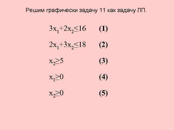 Решим графически задачу 11 как задачу ЛП. 3 x 1+2 x 2≤ 16 (1)