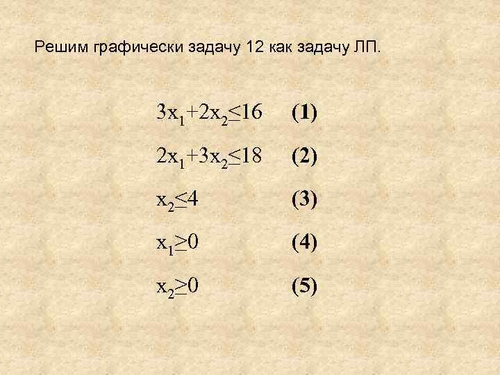 Решим графически задачу 12 как задачу ЛП. 3 x 1+2 x 2≤ 16 (1)