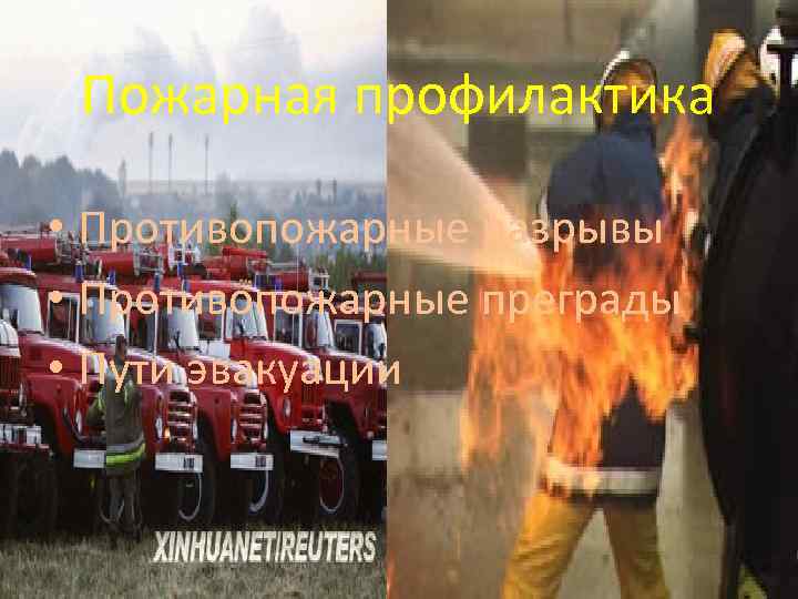 Пожарная профилактика • Противопожарные разрывы • Противопожарные преграды • Пути эвакуации 