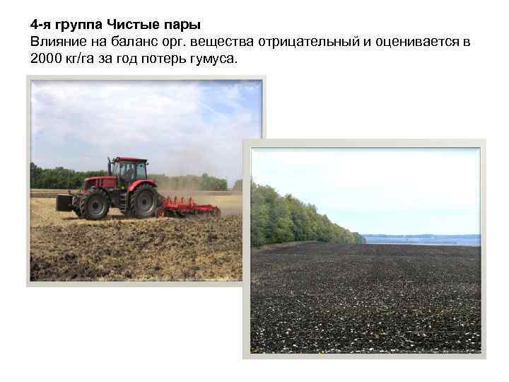 4 -я группа Чистые пары Влияние на баланс орг. вещества отрицательный и оценивается в