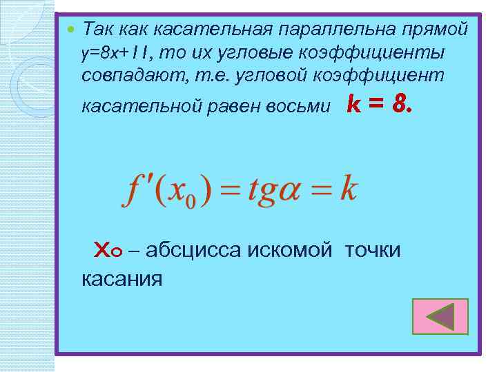 Касательная параллельна прямой y