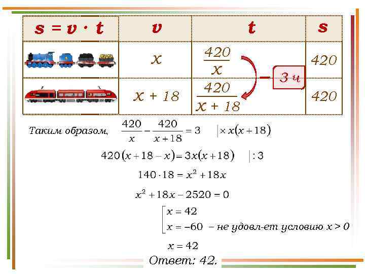 s =v · t v х х + 18 s t 420 х +