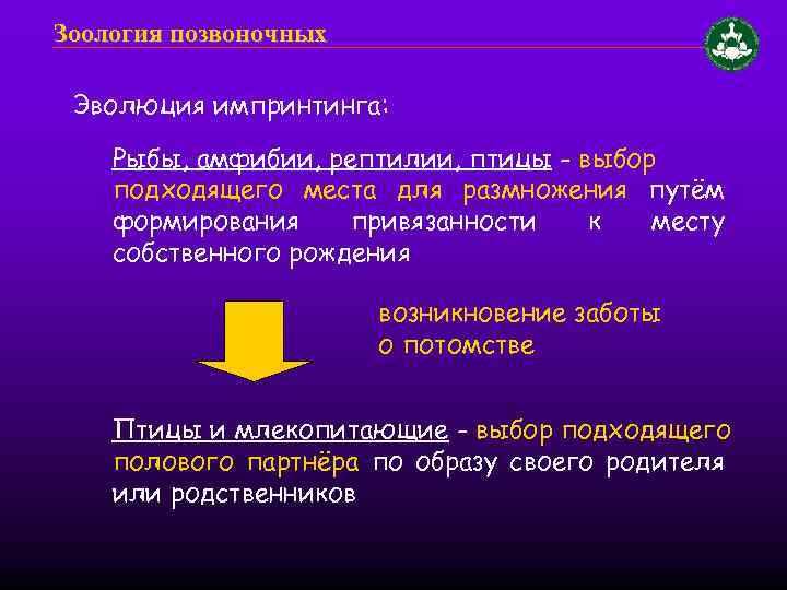 Зоология позвоночных Эволюция импринтинга: Рыбы, амфибии, рептилии, птицы - выбор подходящего места для размножения