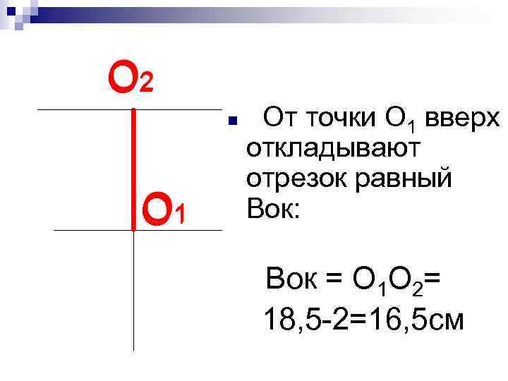 О 2 n О 1 От точки О 1 вверх откладывают отрезок равный Вок: