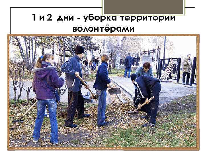 1 и 2 дни - уборка территории волонтёрами 
