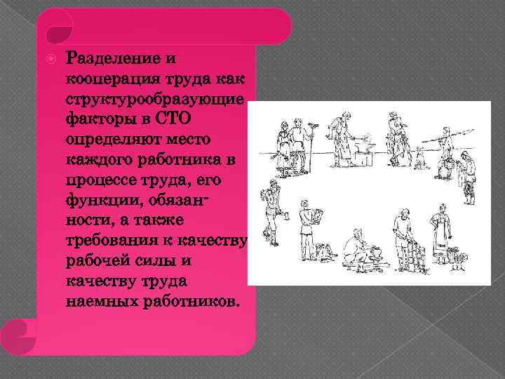  Разделение и кооперация труда как структурообразующие факторы в СТО определяют место каждого работника