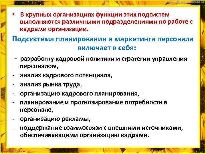  • В крупных организациях функции этих подсистем выполняются различными подразделениями по работе с
