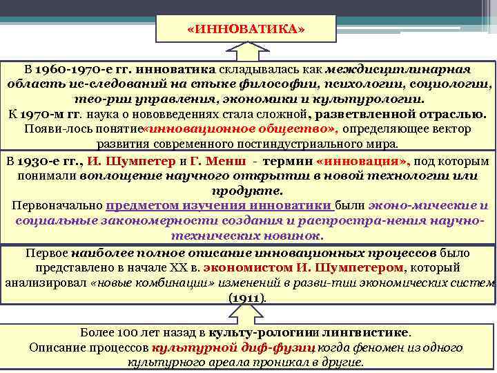  «ИННОВАТИКА» В 1960 1970 е гг. инноватика складывалась как междисциплинарная область ис следований