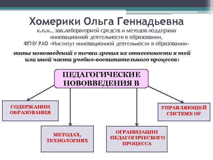 Хомерики Ольга Геннадьевна к. п. н. , зав. лабораторией средств и методов поддержки инновационной