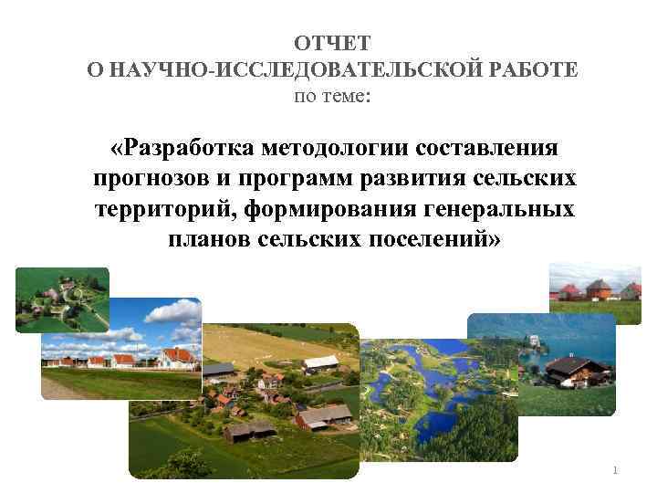 ОТЧЕТ О НАУЧНО ИССЛЕДОВАТЕЛЬСКОЙ РАБОТЕ по теме: «Разработка методологии составления прогнозов и программ развития