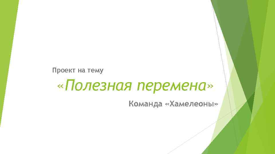 Проект на тему «Полезная перемена» Команда «Хамелеоны» 