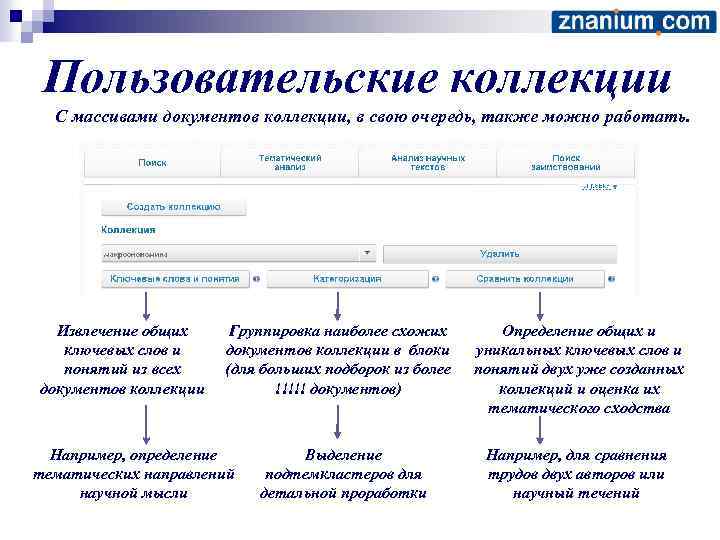 Пользовательские коллекции С массивами документов коллекции, в свою очередь, также можно работать. Извлечение общих